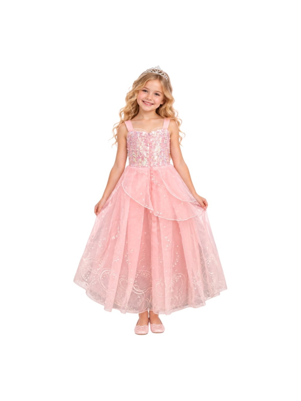 Glinda Wicked Inspired Girls Size 6/7 Pink Sequin Costume Dress 120